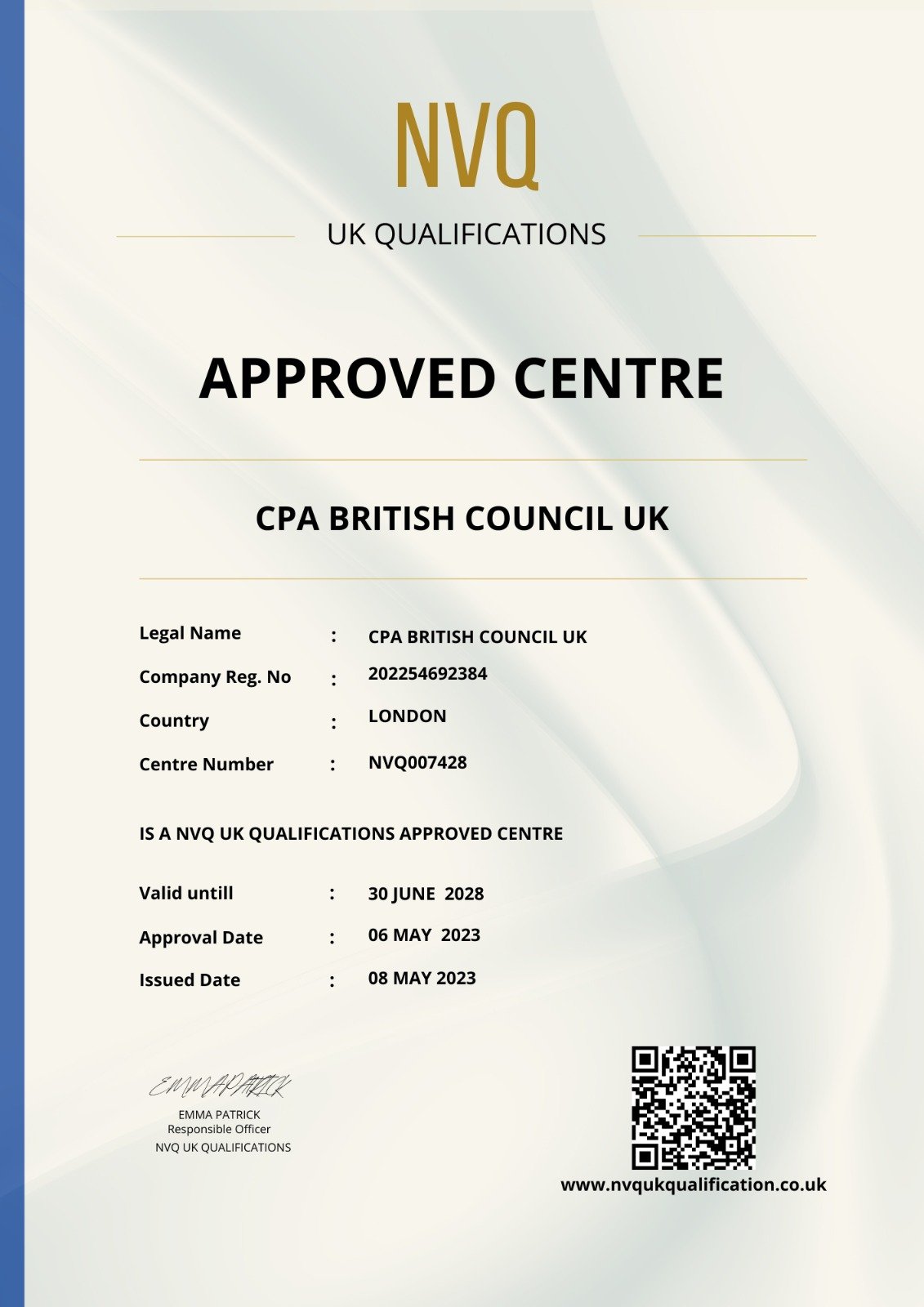CPA British Council Accreditation with NVQ UK Qualifications